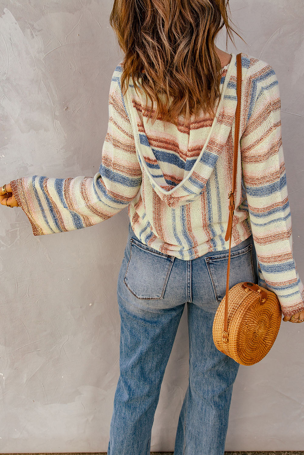 Striped Hooded Sweater with Kangaroo Pocket Easy Apparels