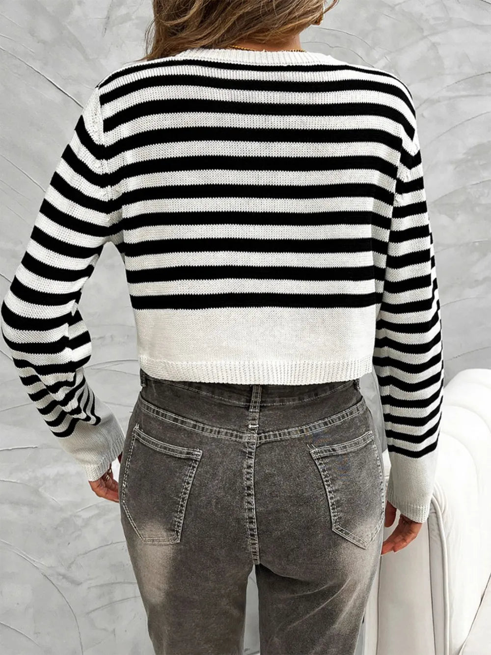 Devine Striped Round Neck Button Down Cardigan Easy Apparels