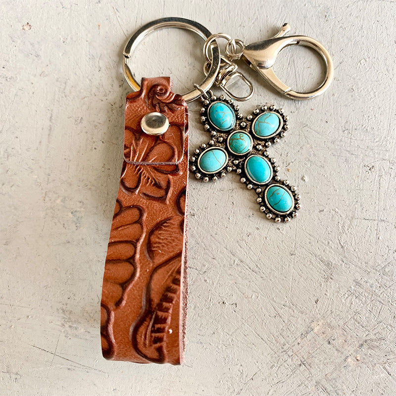 Turquoise Genuine Leather Key Chain Style C One Size Easy Apparels