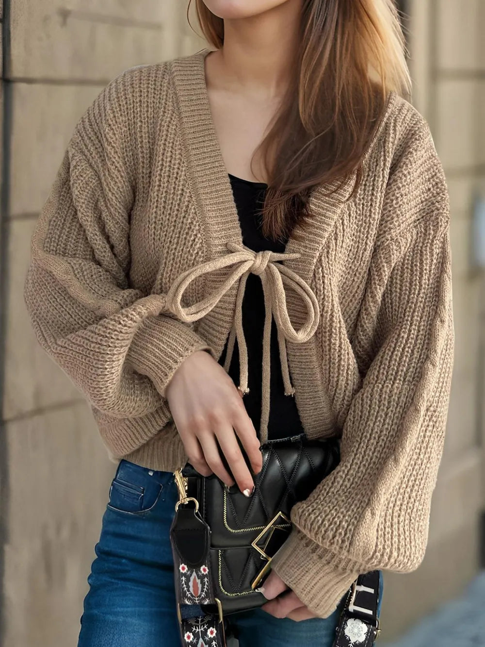 Tied Dropped Shoulder Long Sleeve Cardigan Easy Apparels