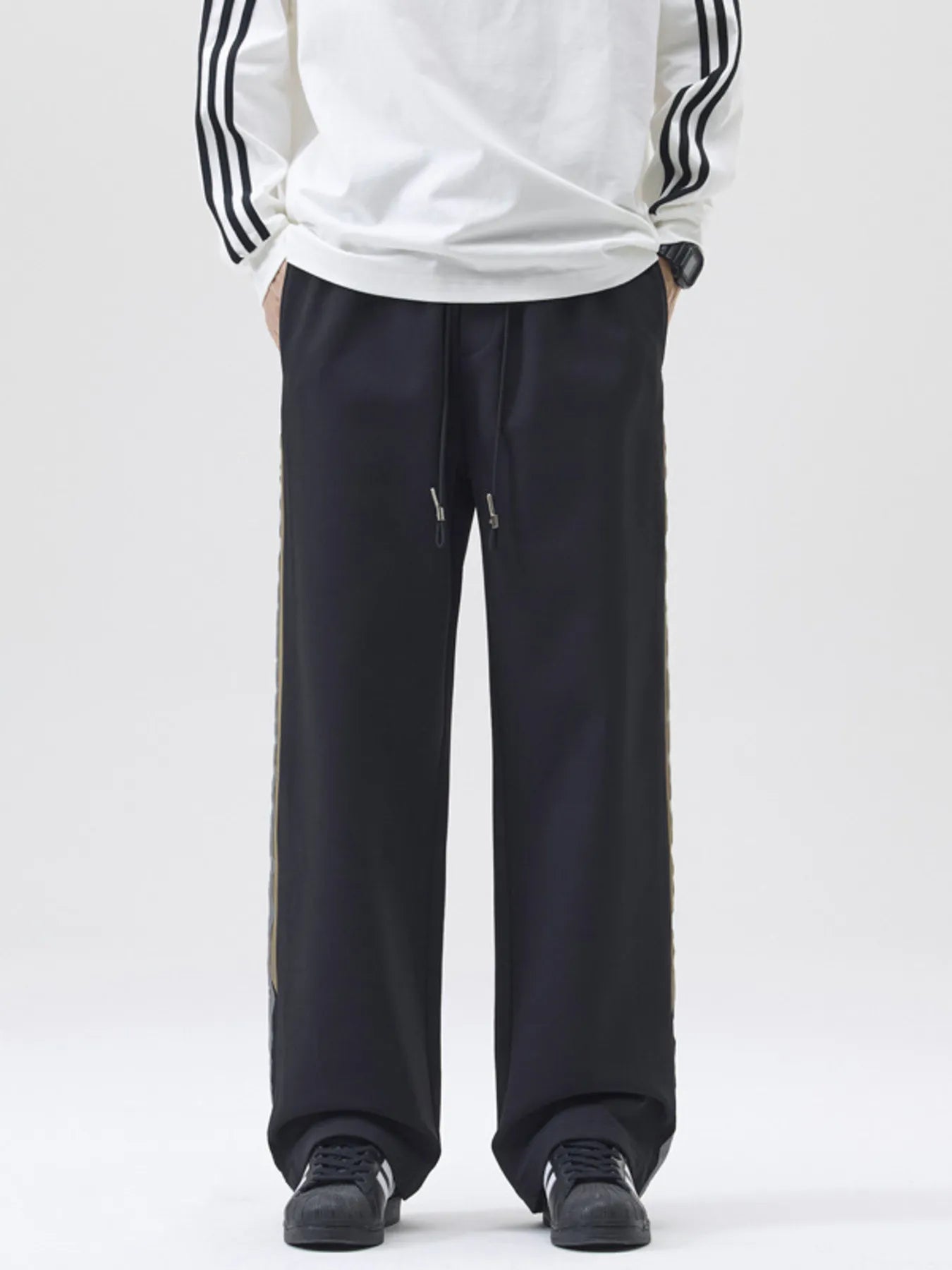 Men's Full Size Drawstring Wide Leg Pants Plus Size Black Easy Apparels