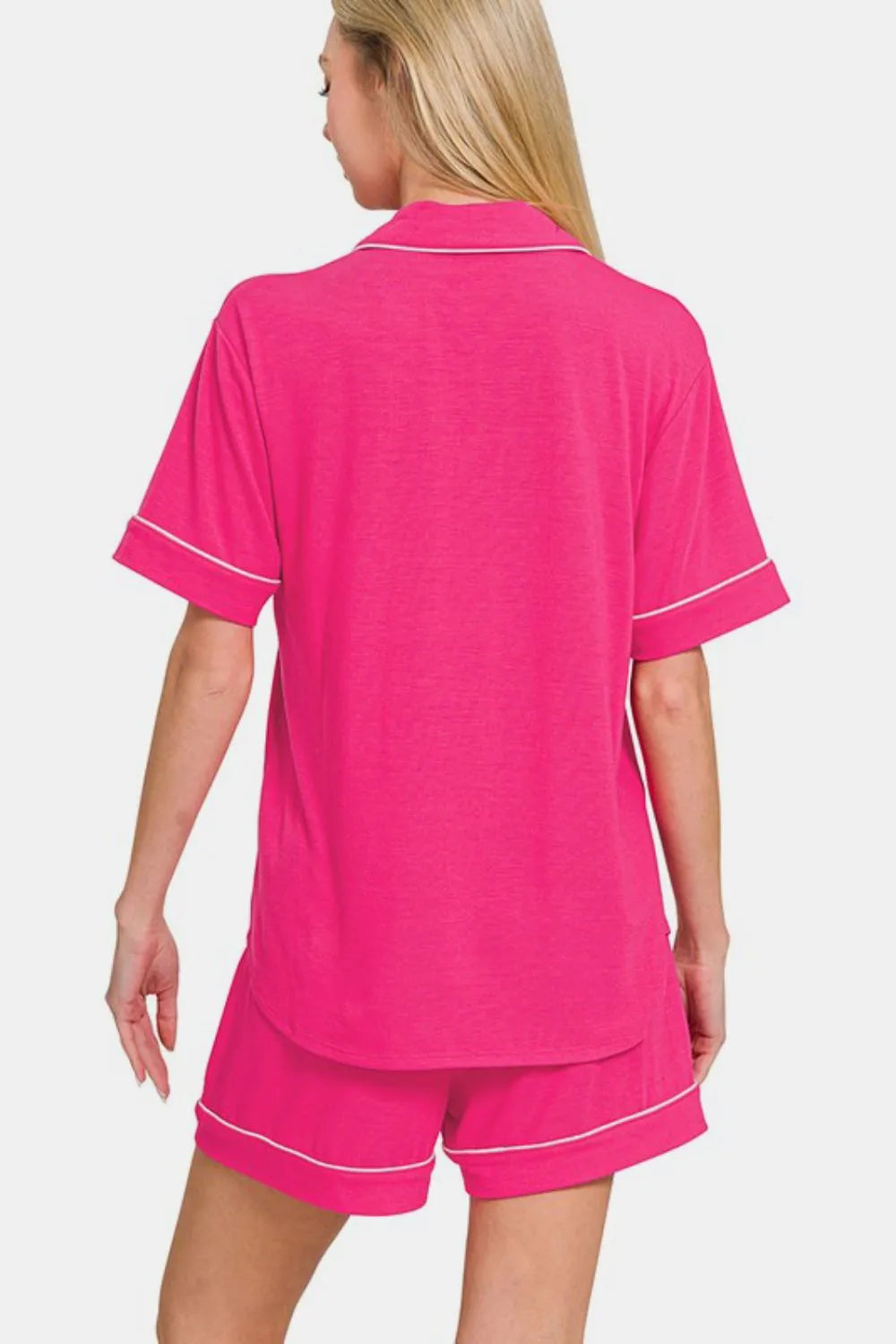 Zenana Button Down Short Sleeve Top and Shorts Lounge Set Easy Apparels