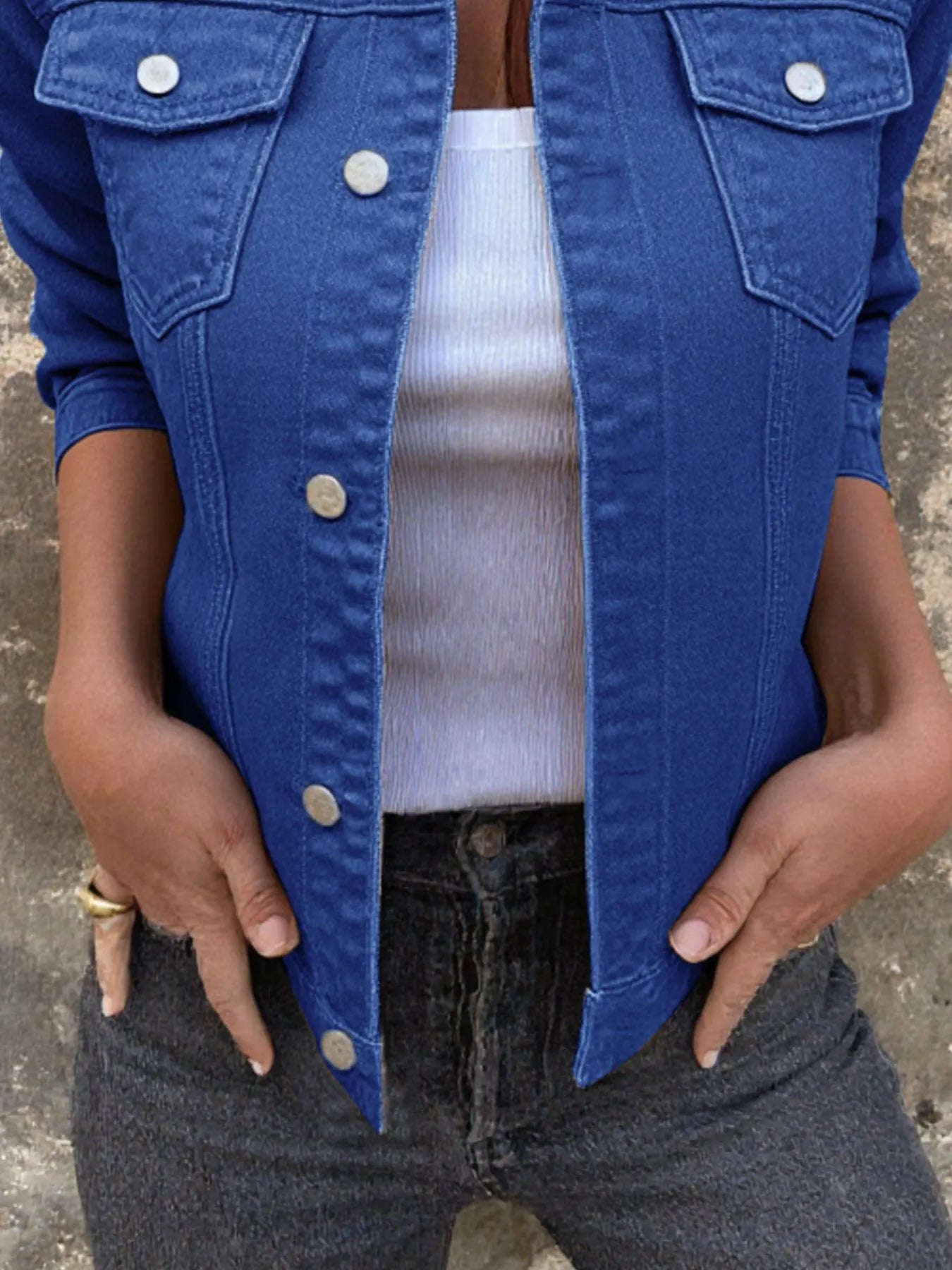 Button Front Closure Denim Jacket Easy Apparels