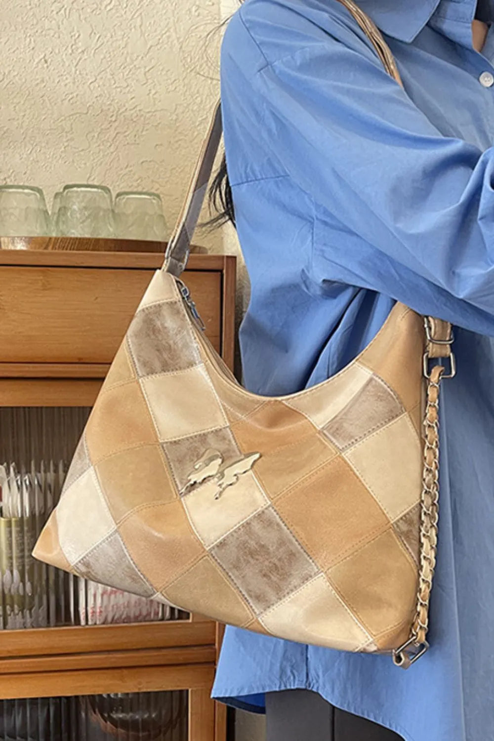 PU Leather Color Block Shoulder Bag Easy Apparels