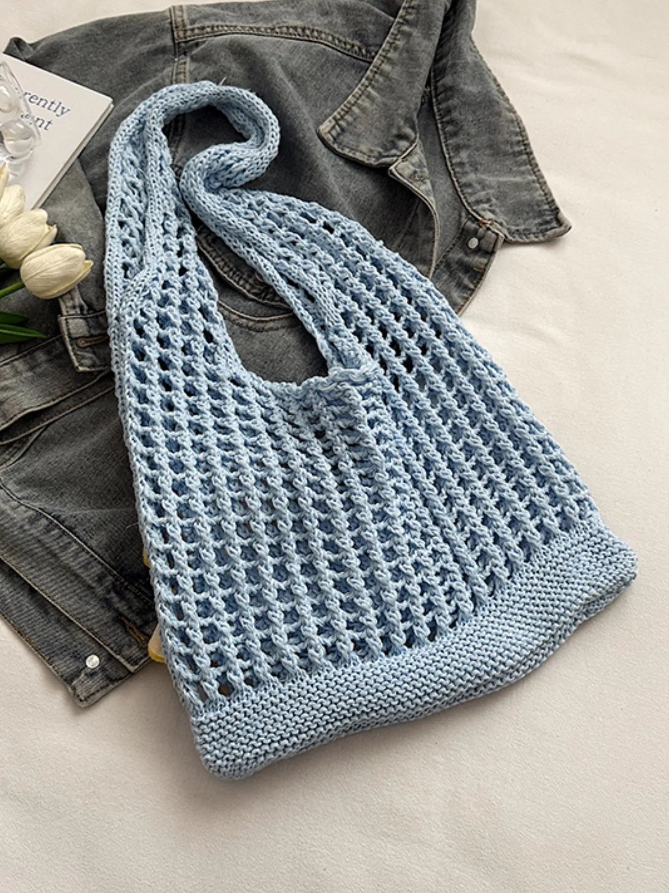 Flower Crochet Shoulder Bag Blue onesize Easy Apparels