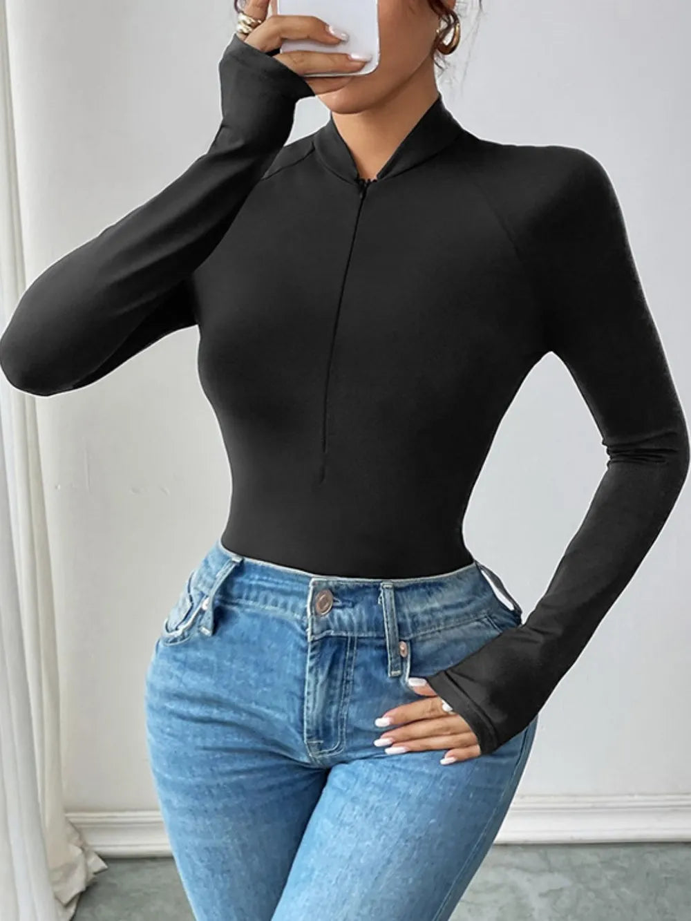Trendsi Perfee Half Zip Long Sleeve Bodysuit
