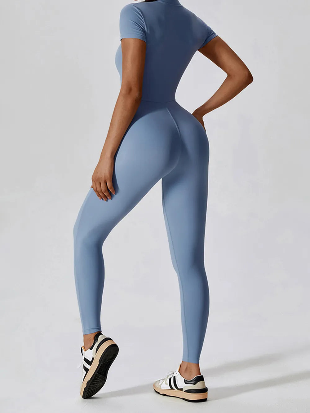 Basic Bae Half Zip Short Sleeve Active Jumpsuit Easy Apparels