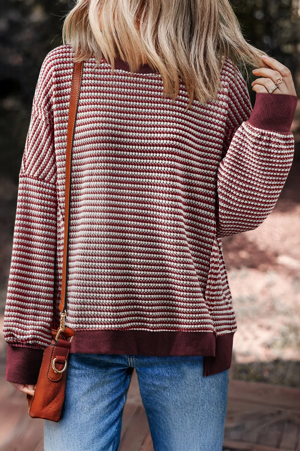 Trendsi Oversized Striped Round Neck Sweatshirt