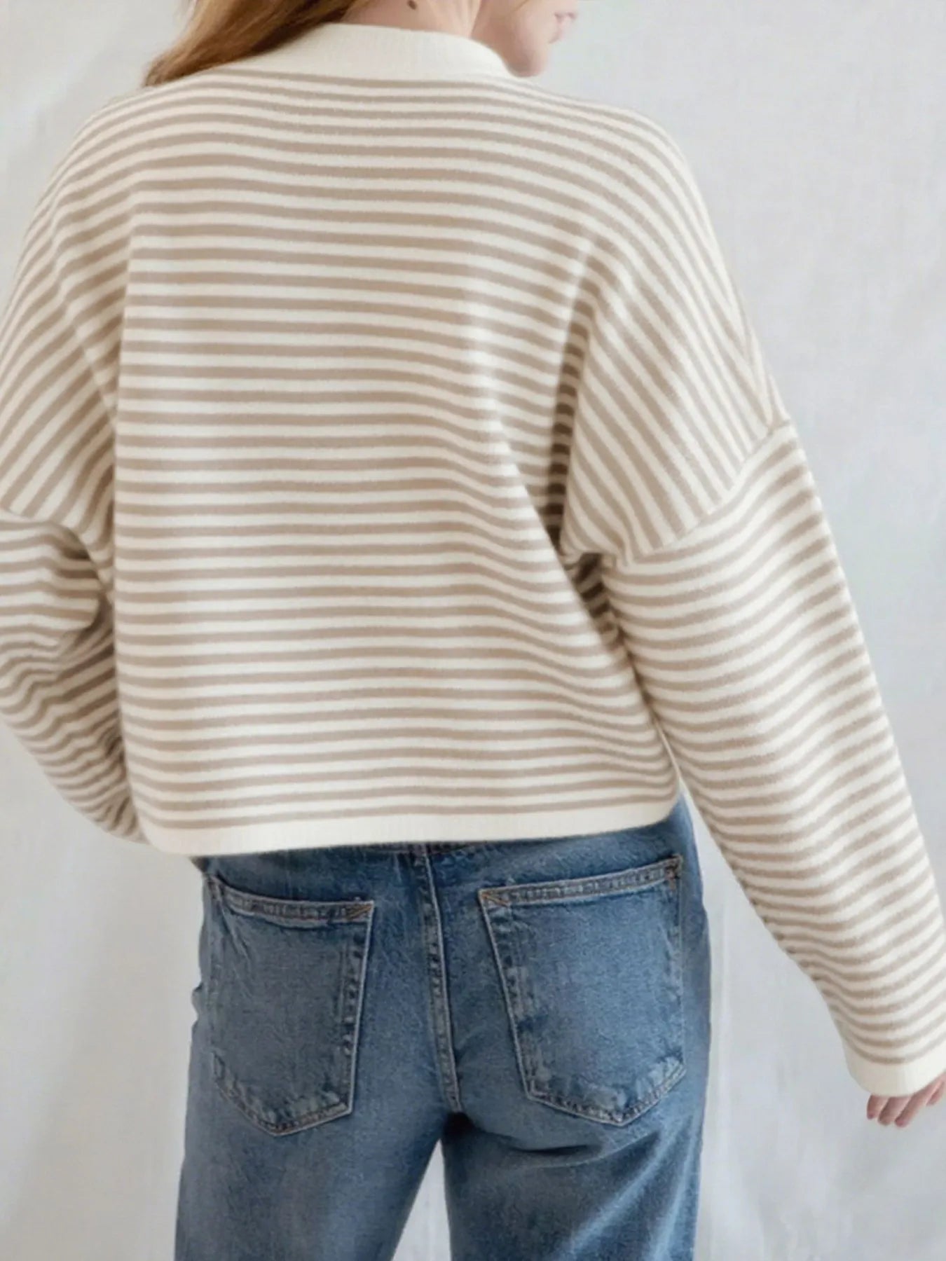 Striped Button Front Long Sleeve Cardigan Easy Apparels