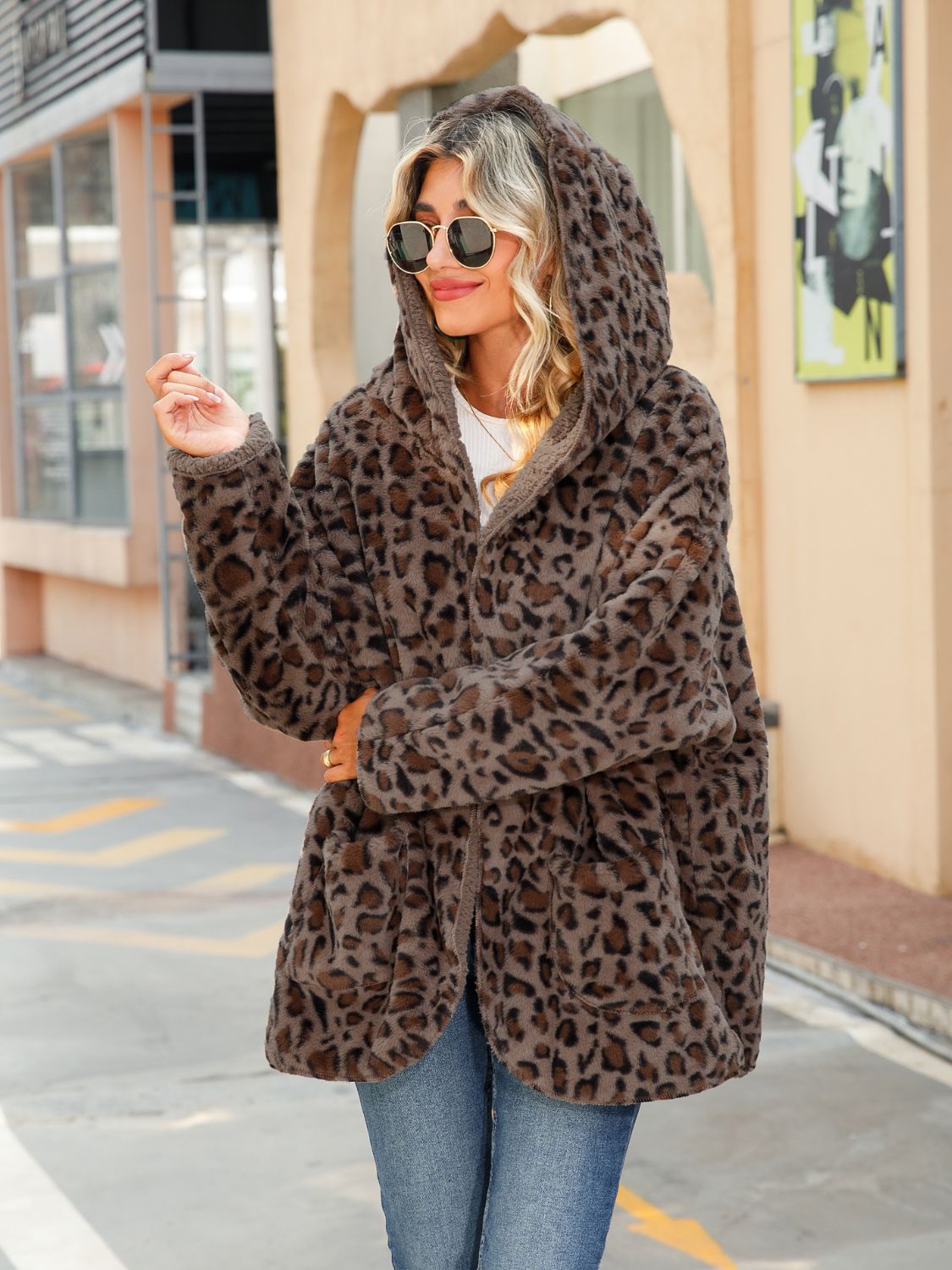 Leopard Hooded Coat with Pockets Easy Apparels