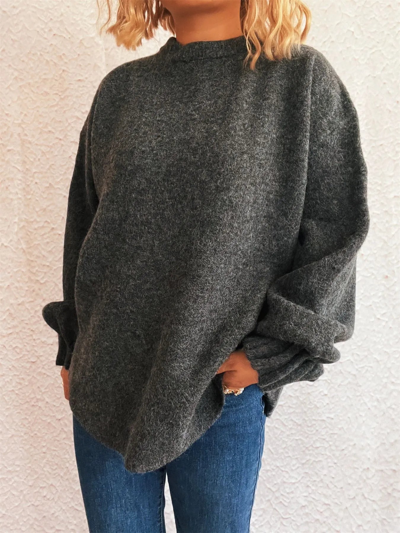 Trendsi Round Neck Dropped Shoulder Sweater