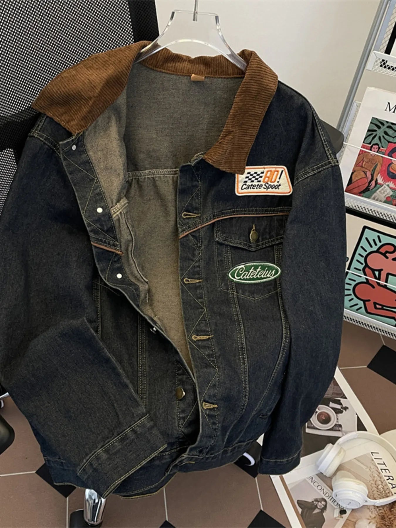 Men's Plus Size Corduroy Collar Button Up Denim Jacket Easy Apparels