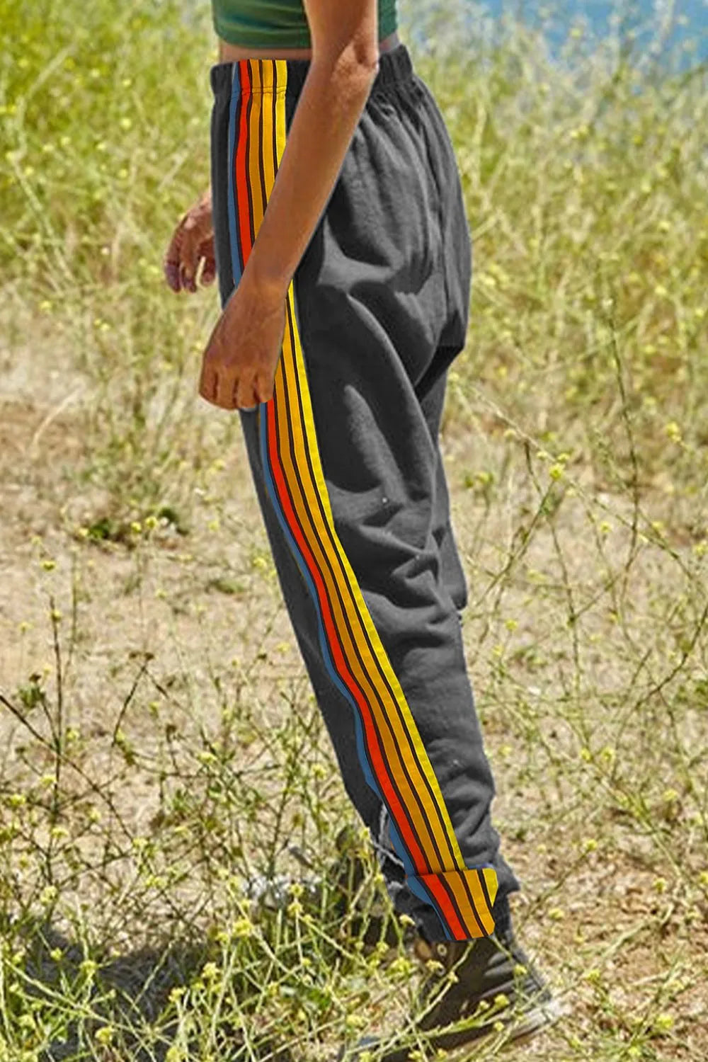Contrast Striped Elastic Waist Active Pants Easy Apparels