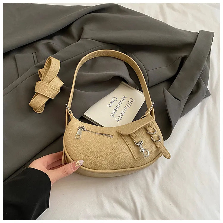 Textured Leather Shoulder Bag Khaki onesize Easy Apparels