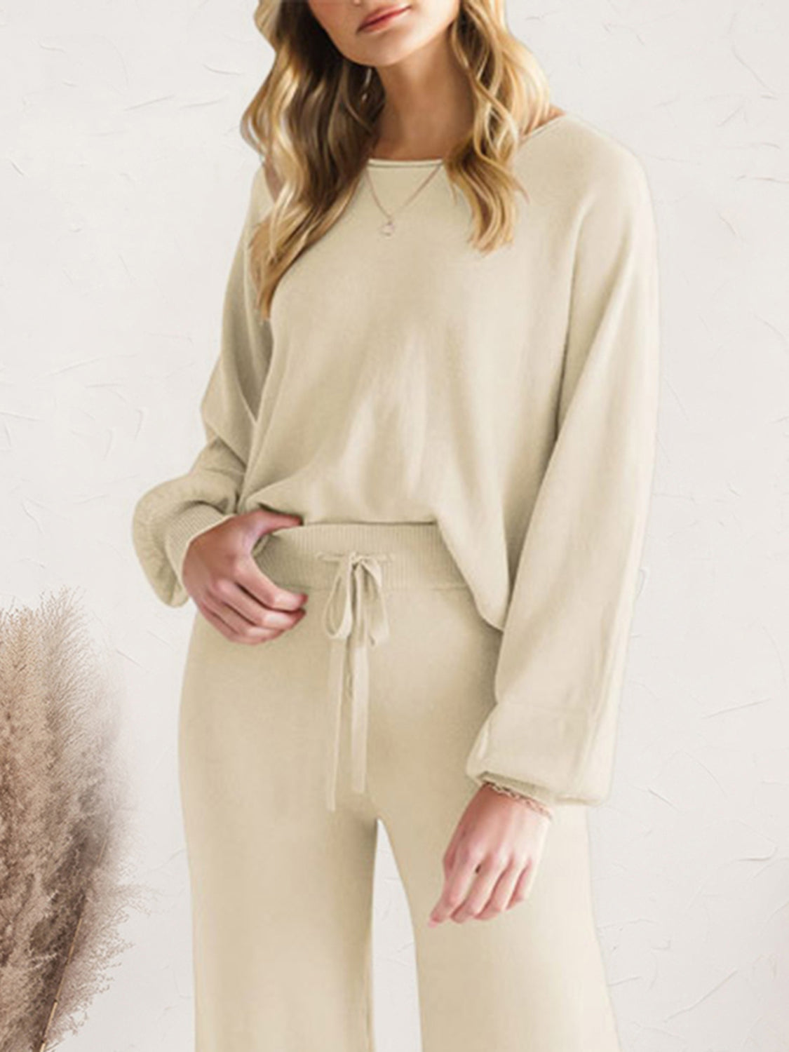 Long Sleeve Lounge Top and Drawstring Pants Set Easy Apparels