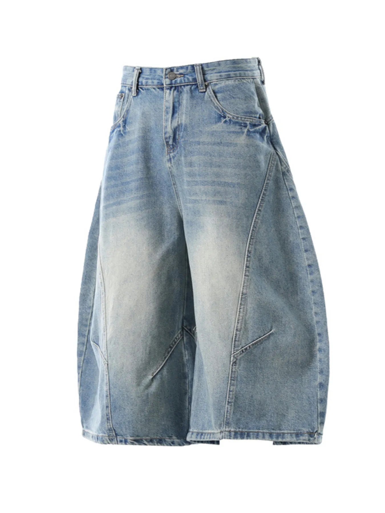 Men's Washed Wide Leg Denim Shorts Light Blue Easy Apparels