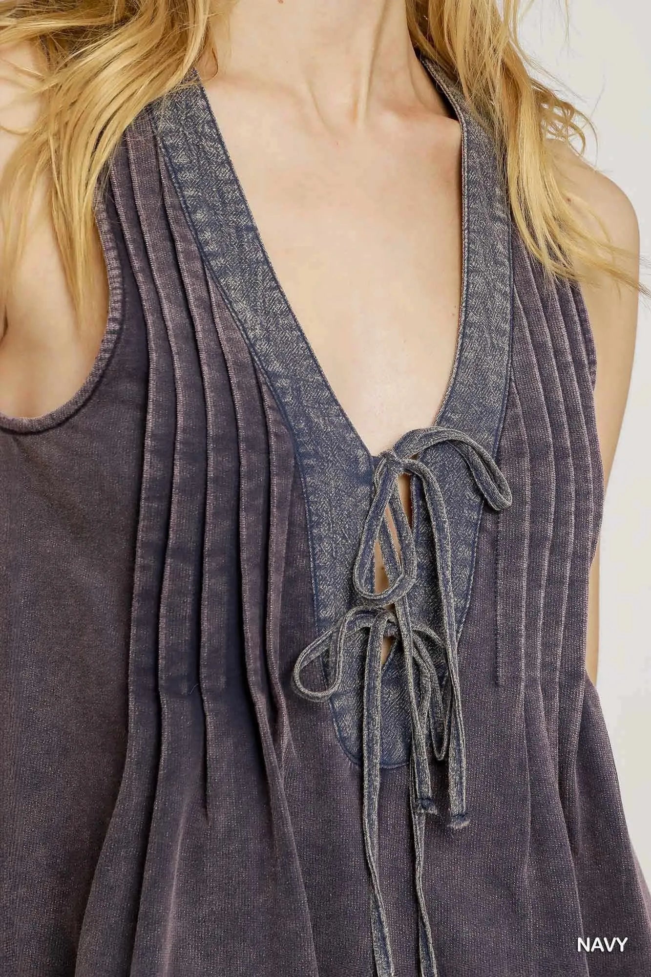 Umgee Tie Front Sleeveless Romper Easy Apparels