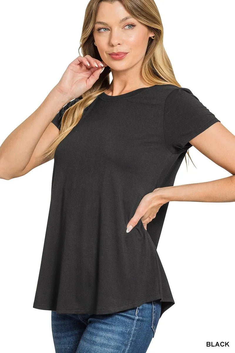 Trendsi Zenana Flowy Round Hem Rayon Short Sleeve T-Shirt