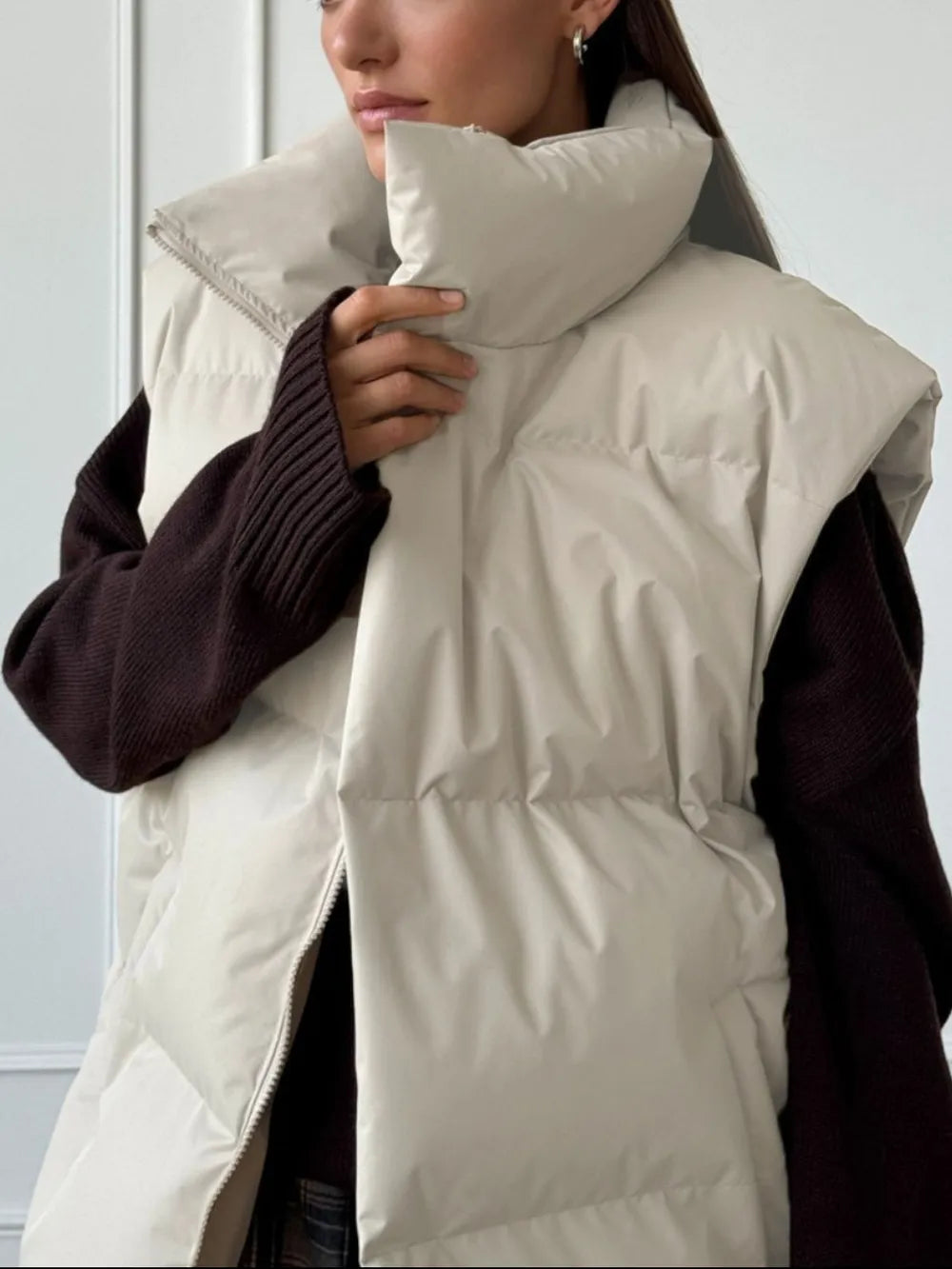 Zip Up Turtleneck Vest Coat Easy Apparels