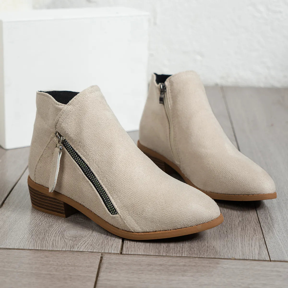 Side Zip Ankle Boots with Block Heel Easy Apparels