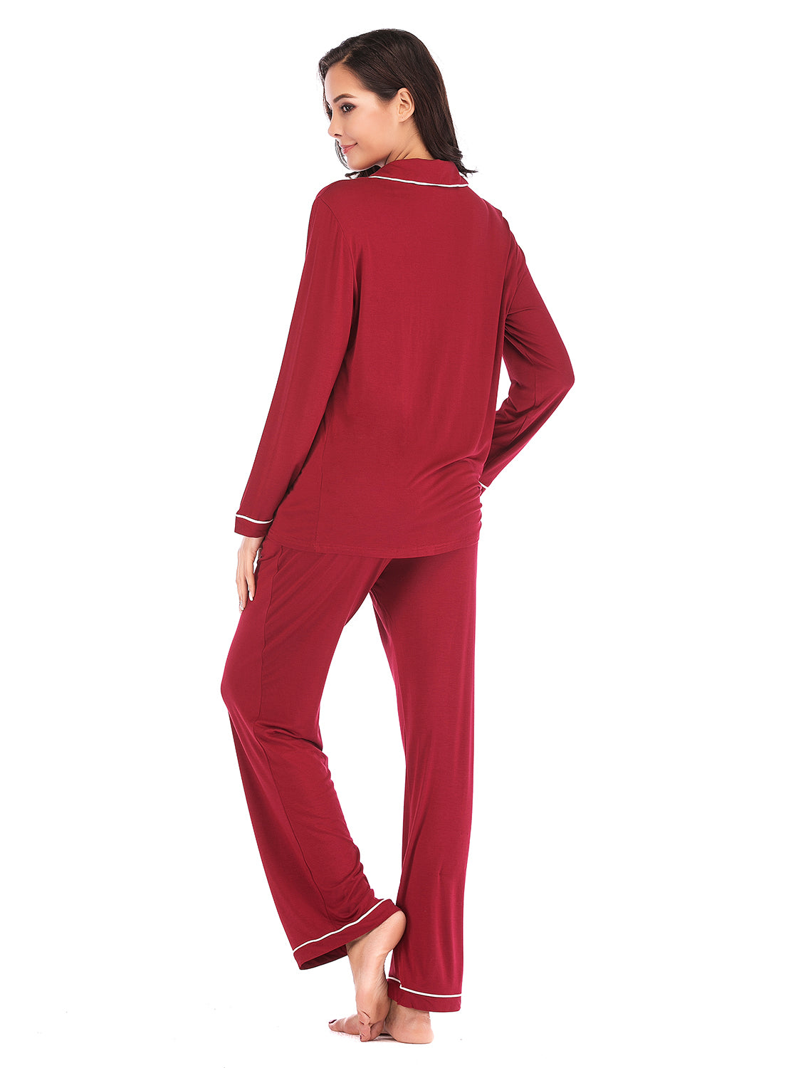 Collared Neck Long Sleeve Loungewear Set with Pockets Easy Apparels