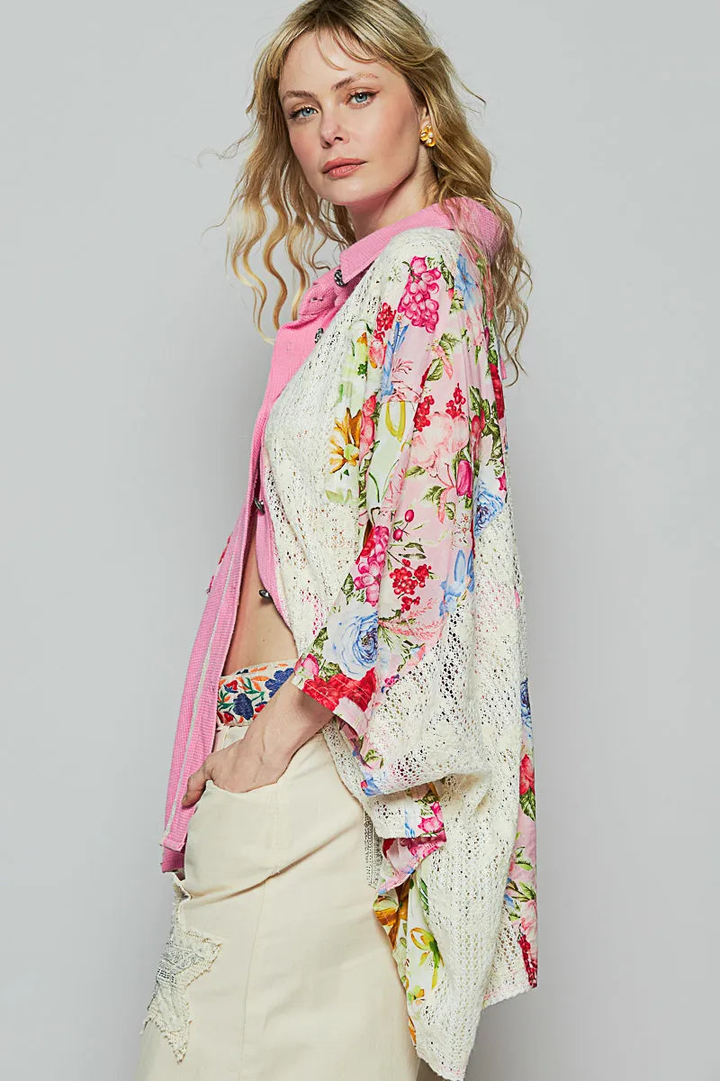 POL Thermal and Crochet Lace Mix Shirt with Floral Pattern Easy Apparels
