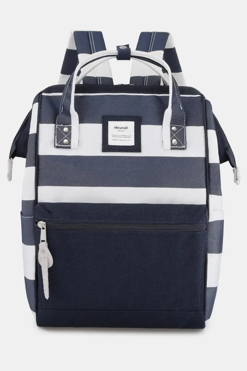 Himawari Striped Waterproof Nylon Backpack Bag with Side Pockets Navy One Size Easy Apparels