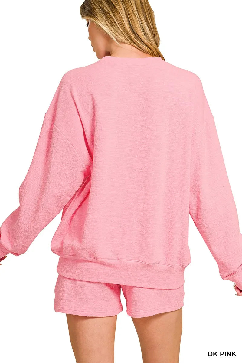 Zenana Slub Long Sleeve Top and Shorts Set Easy Apparels