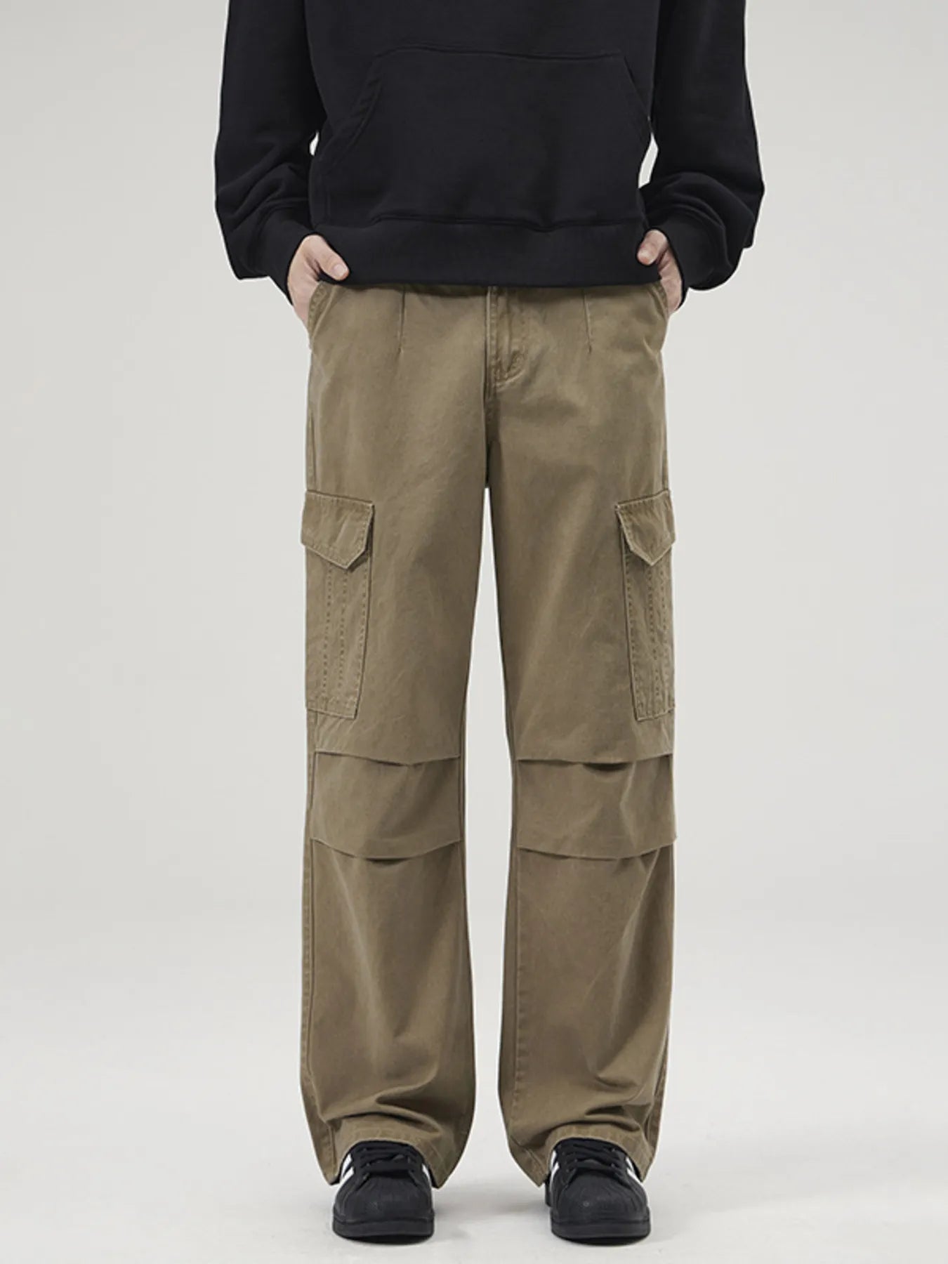 Men's Full Size Multi-Pocket Cargo Pants with Ruched Detail Plus Size Khaki Easy Apparels