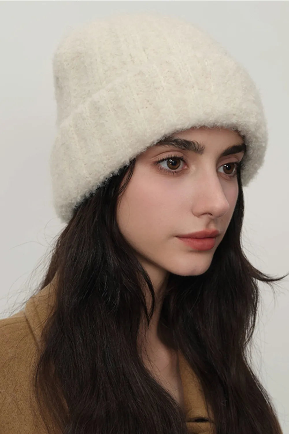 Solid Color Thermal Knit Hat Cream One Size Easy Apparels