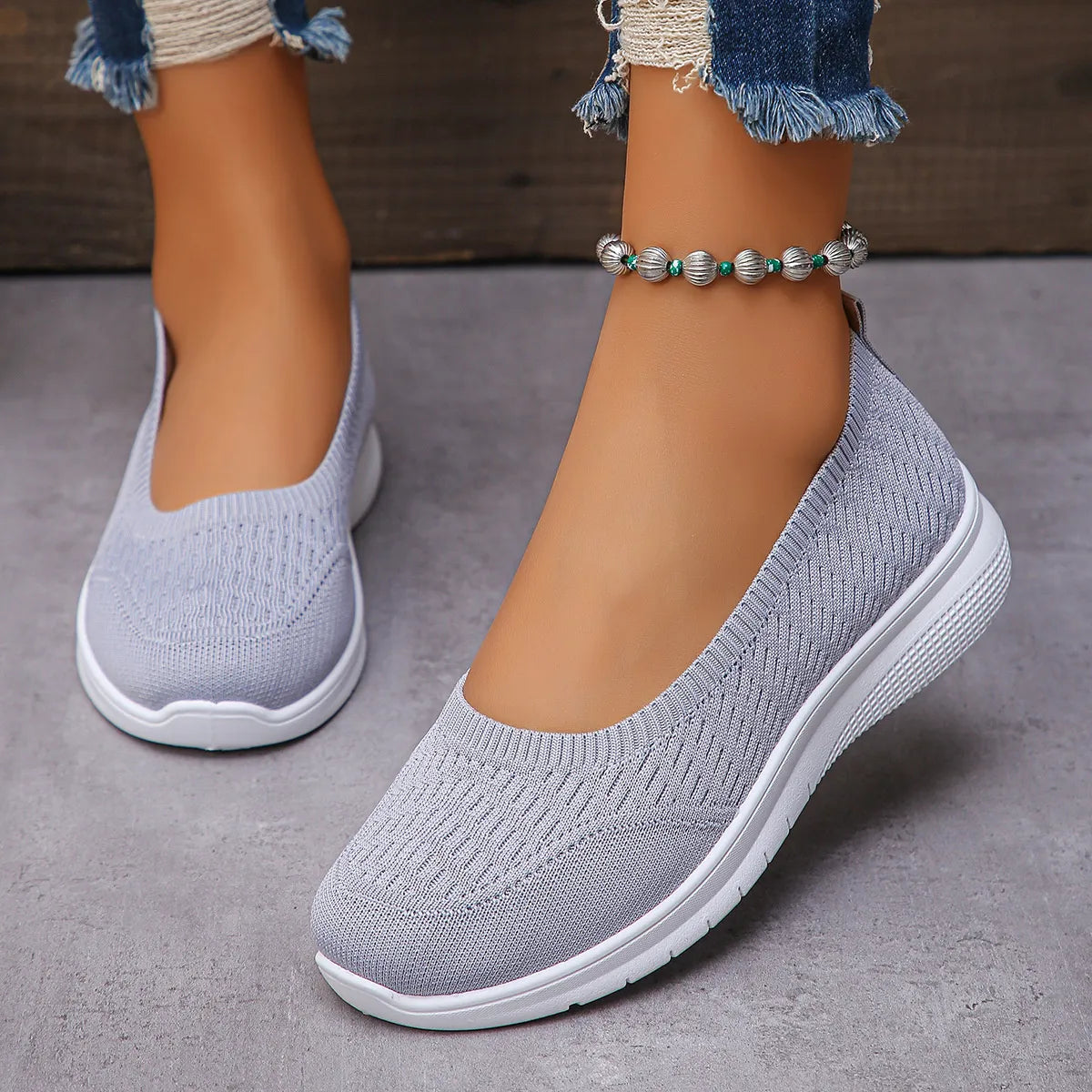 Round Toe Mesh Slip-Ons Light Gray Easy Apparels