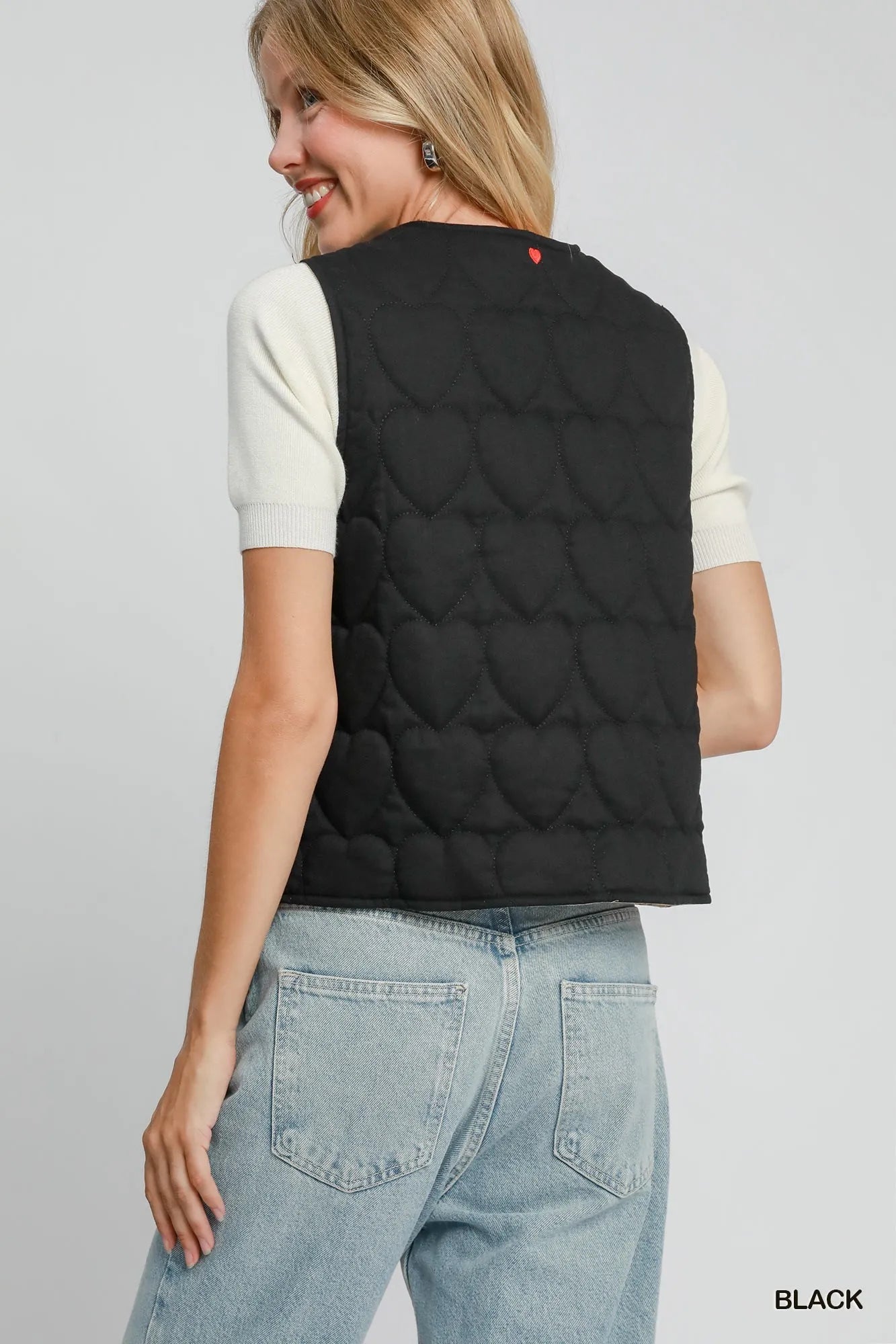 Umgee Heart Quilted Tie-Front Vest Easy Apparels