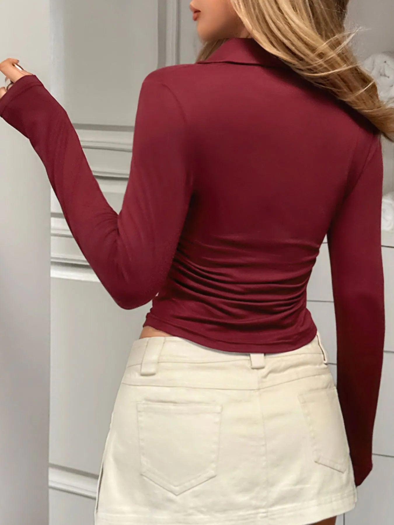 Trendsi Johnny Collar Long Sleeve T-Shirt