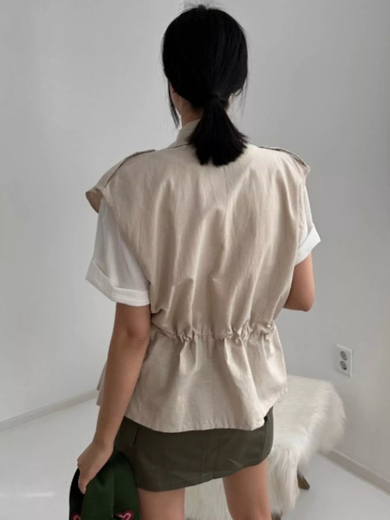 Drawstring Zip Up Vest Coat Easy Apparels