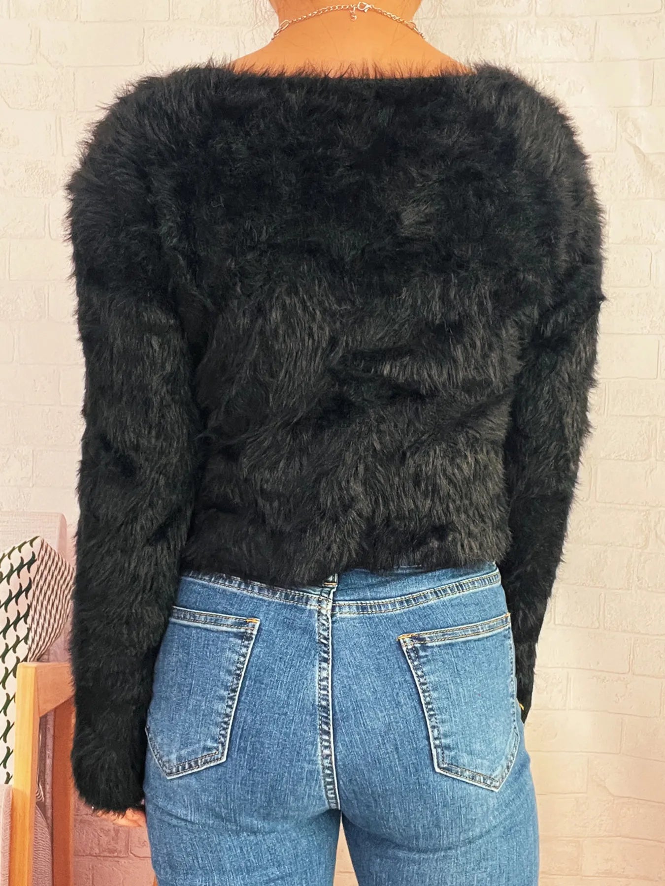 Fuzzy Heart Shape Button-Up Cardigan Easy Apparels