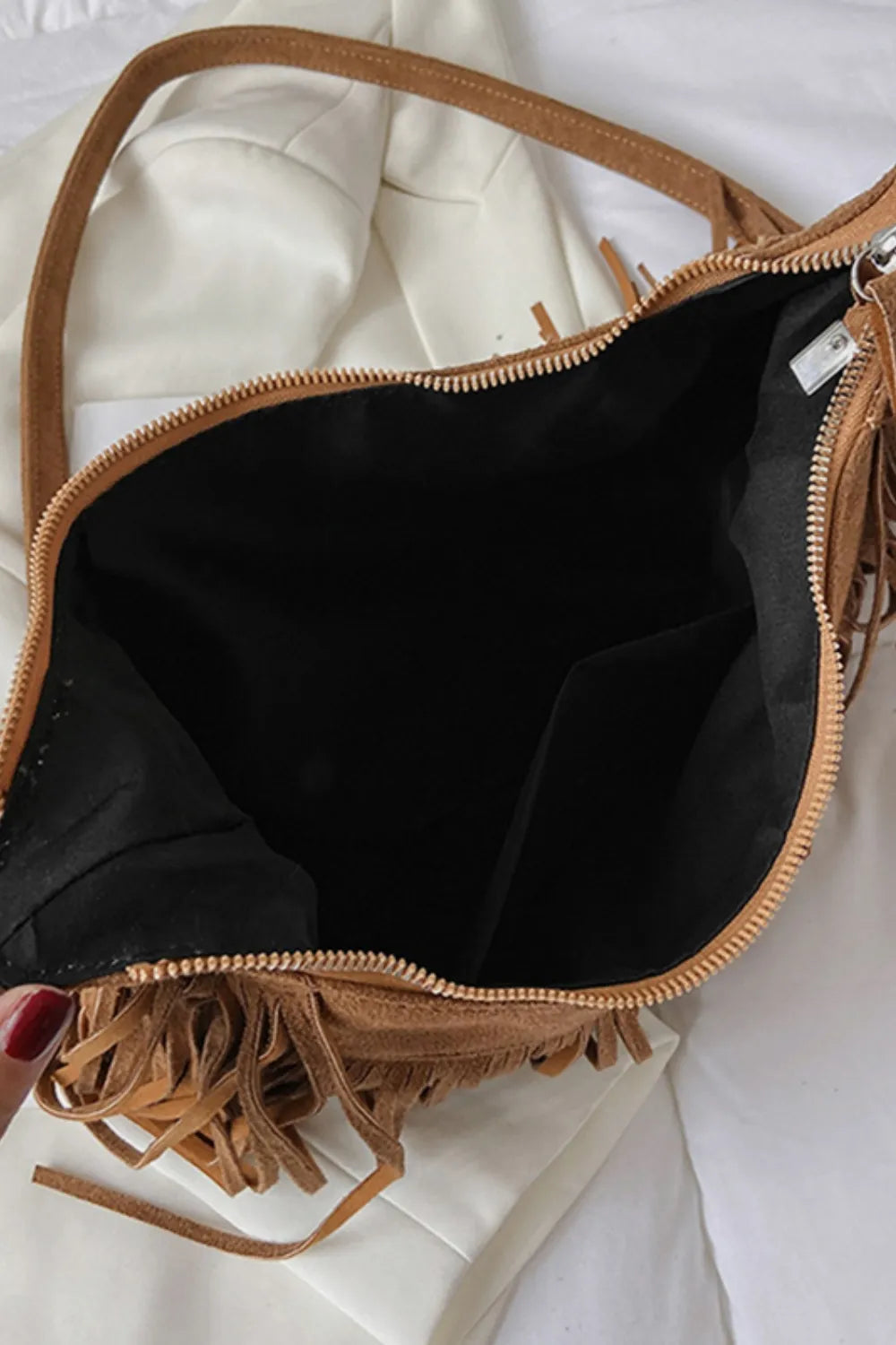 Suede Fringe Adjustable Strap Shoulder Bag Easy Apparels