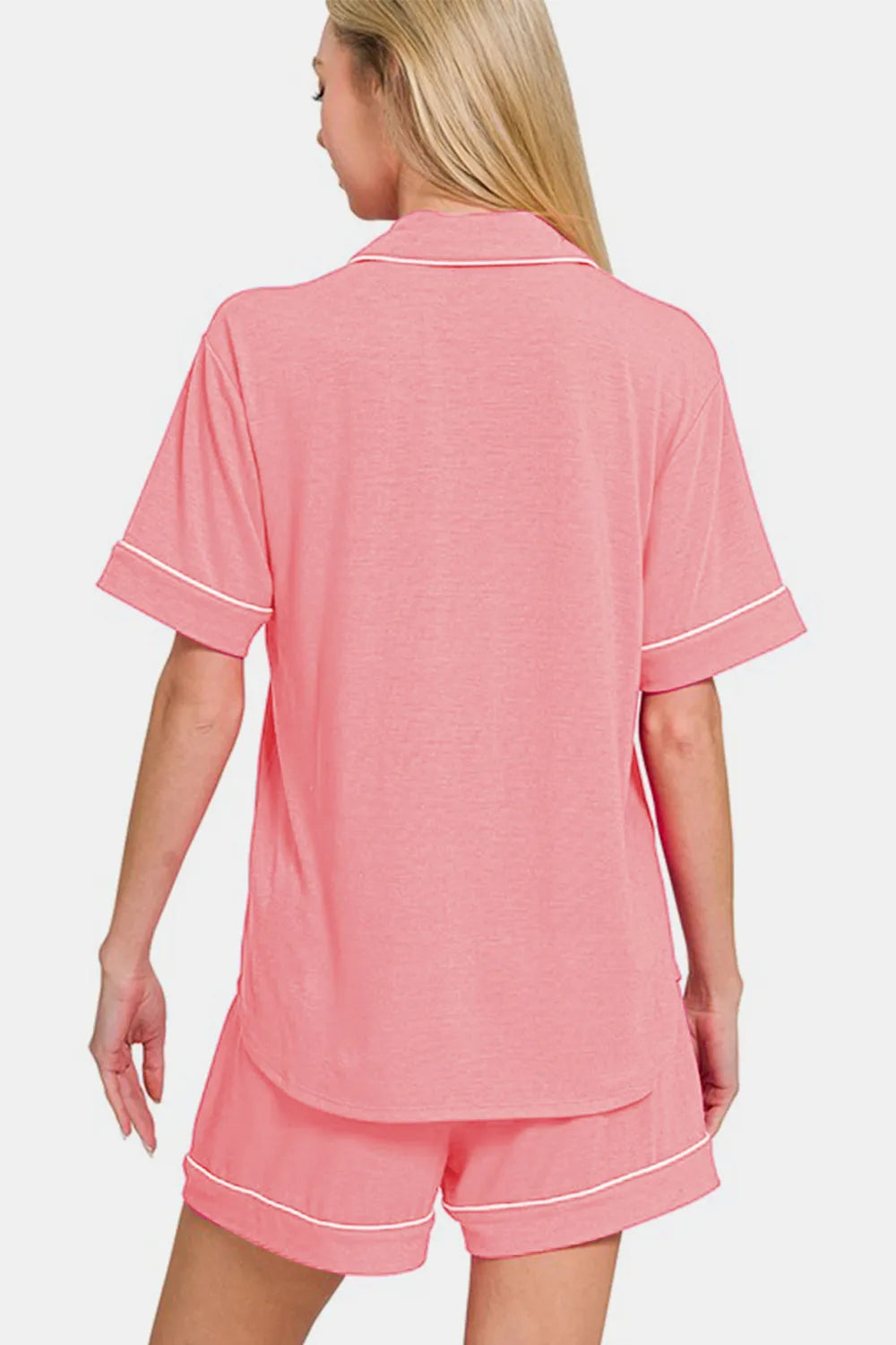 Zenana Button Down Short Sleeve Top and Shorts Lounge Set Easy Apparels