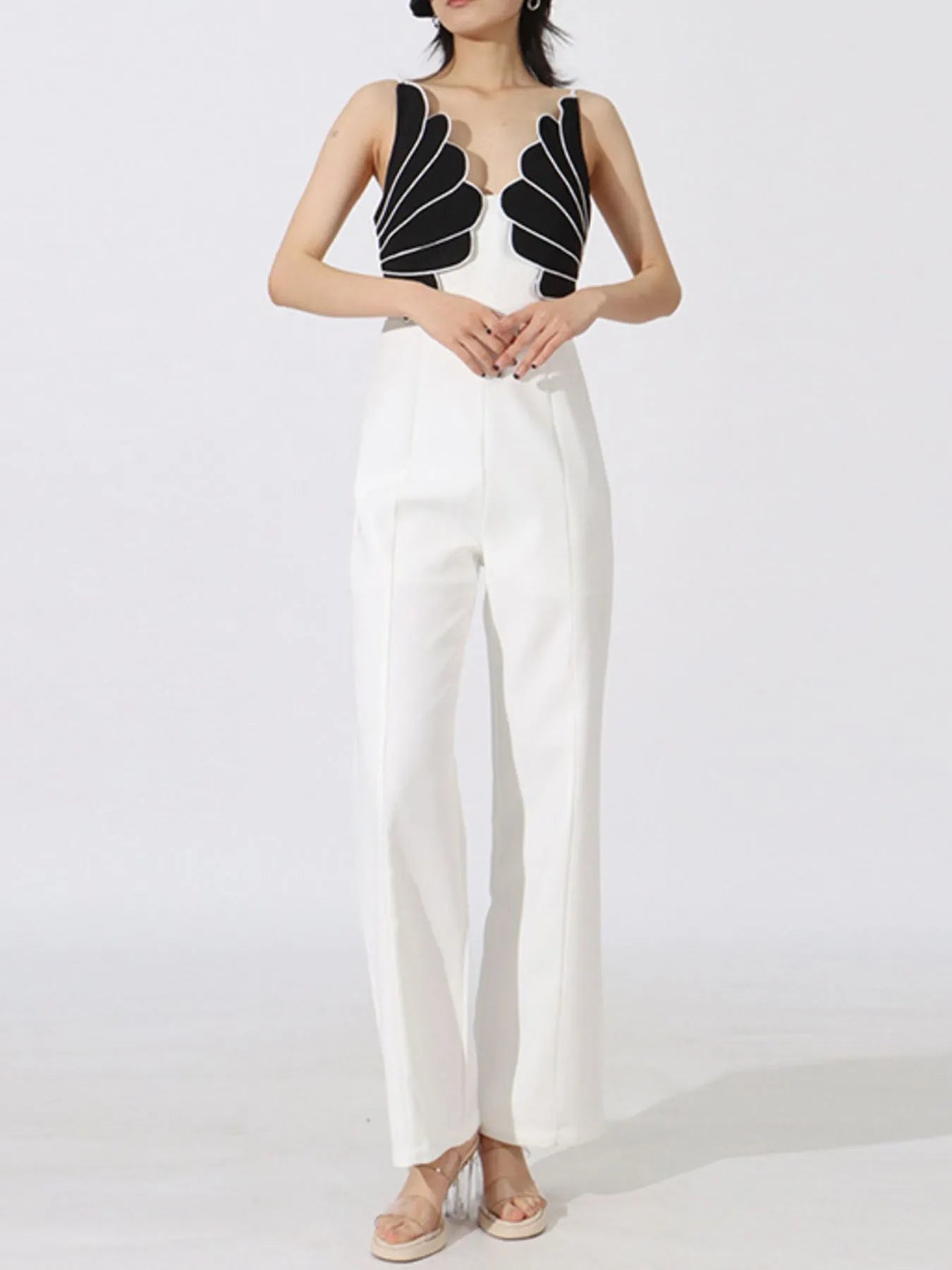Contrast Sleeveless Wide-Leg Jumpsuit Easy Apparels