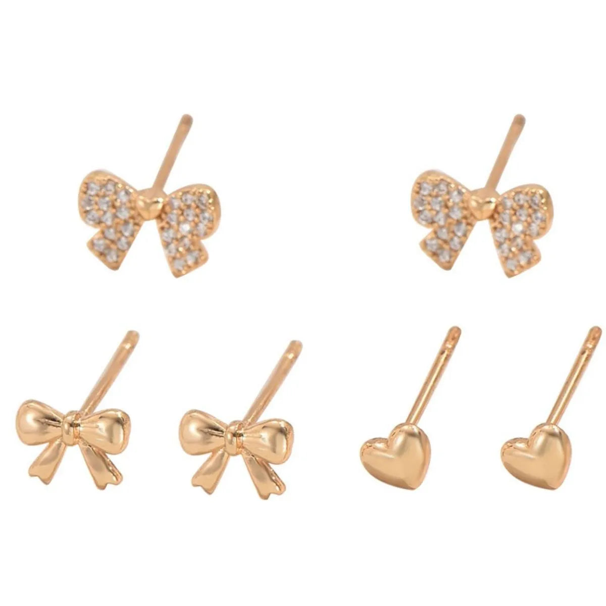 6 Piece Bow Heart Stud Earrings Set Easy Apparels
