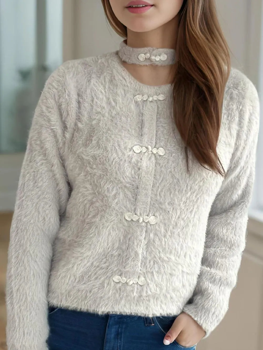 Cutout Knot Button Long Sleeve Cardigan Easy Apparels