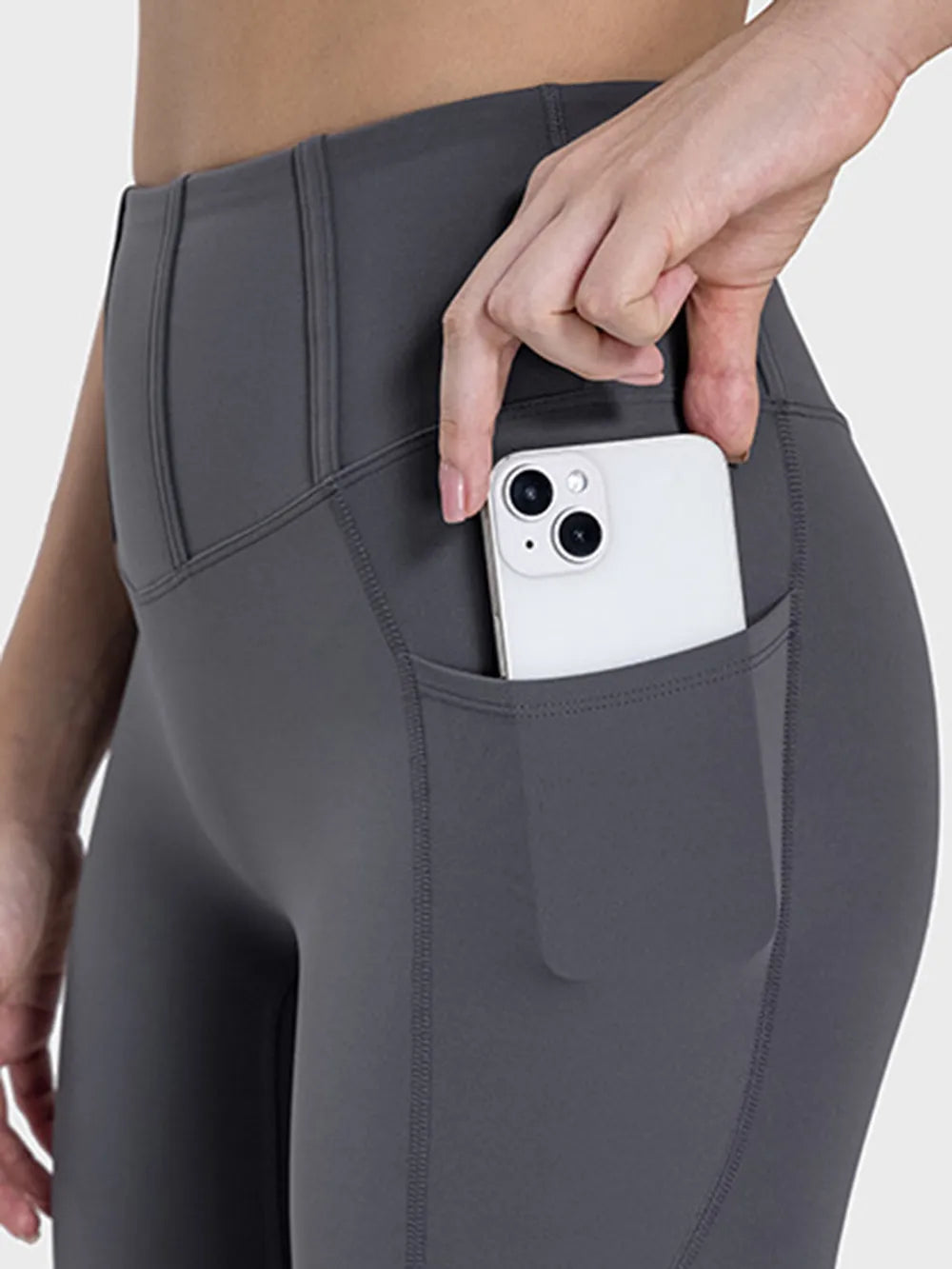 Millennia Pocketed High Waist Active Leggings Dark Gray Easy Apparels