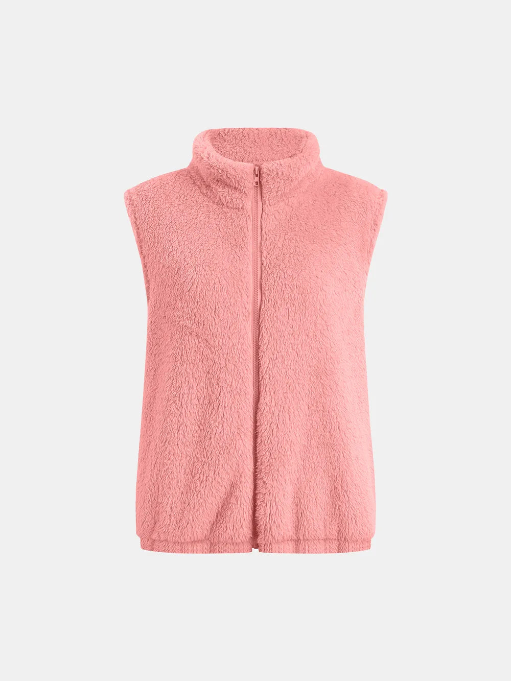 Full Size Fuzzy Zip Up Vest Coat with Pockets Easy Apparels