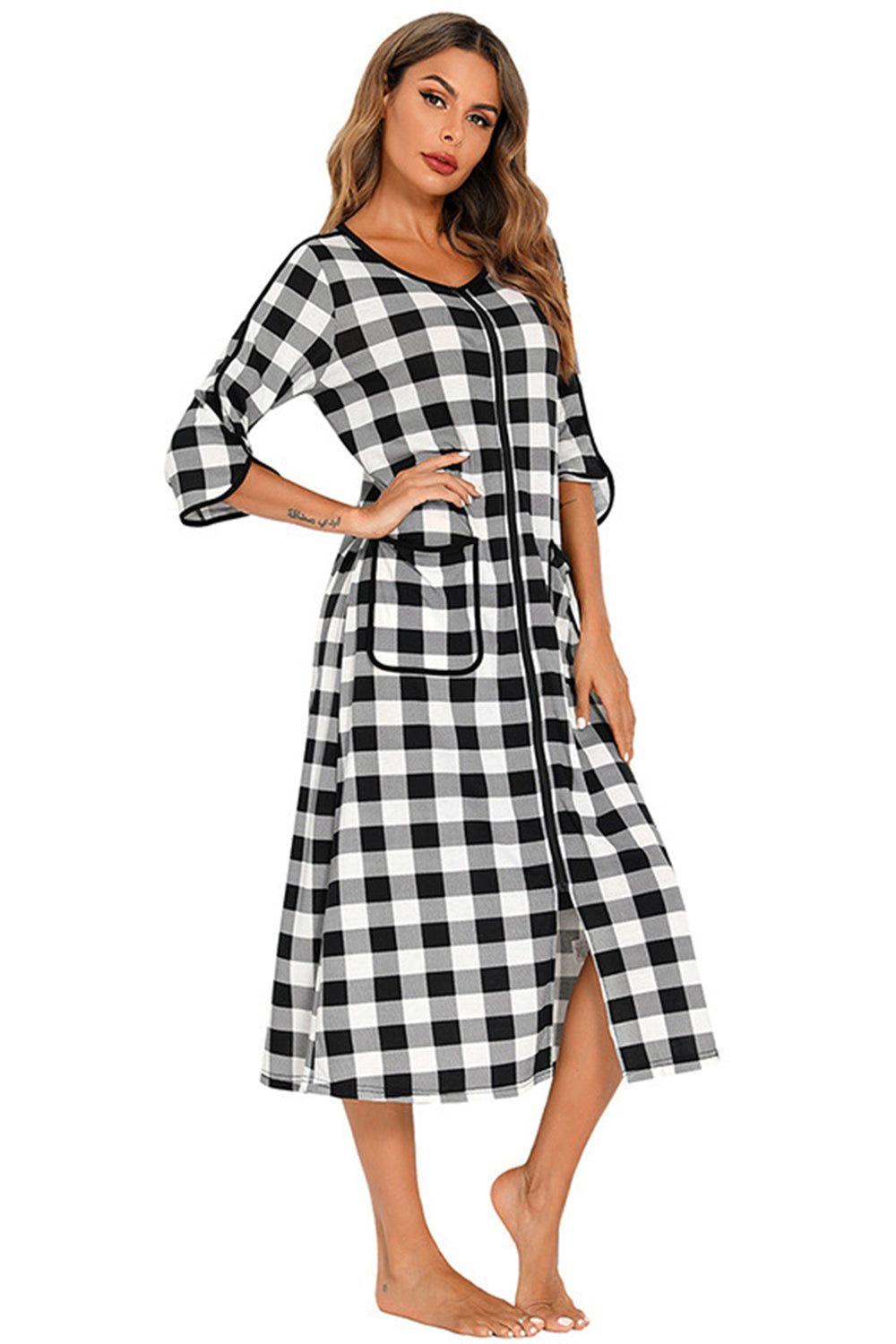 Round Neck Three-Quarter Sleeve Midi Night Dress Easy Apparels