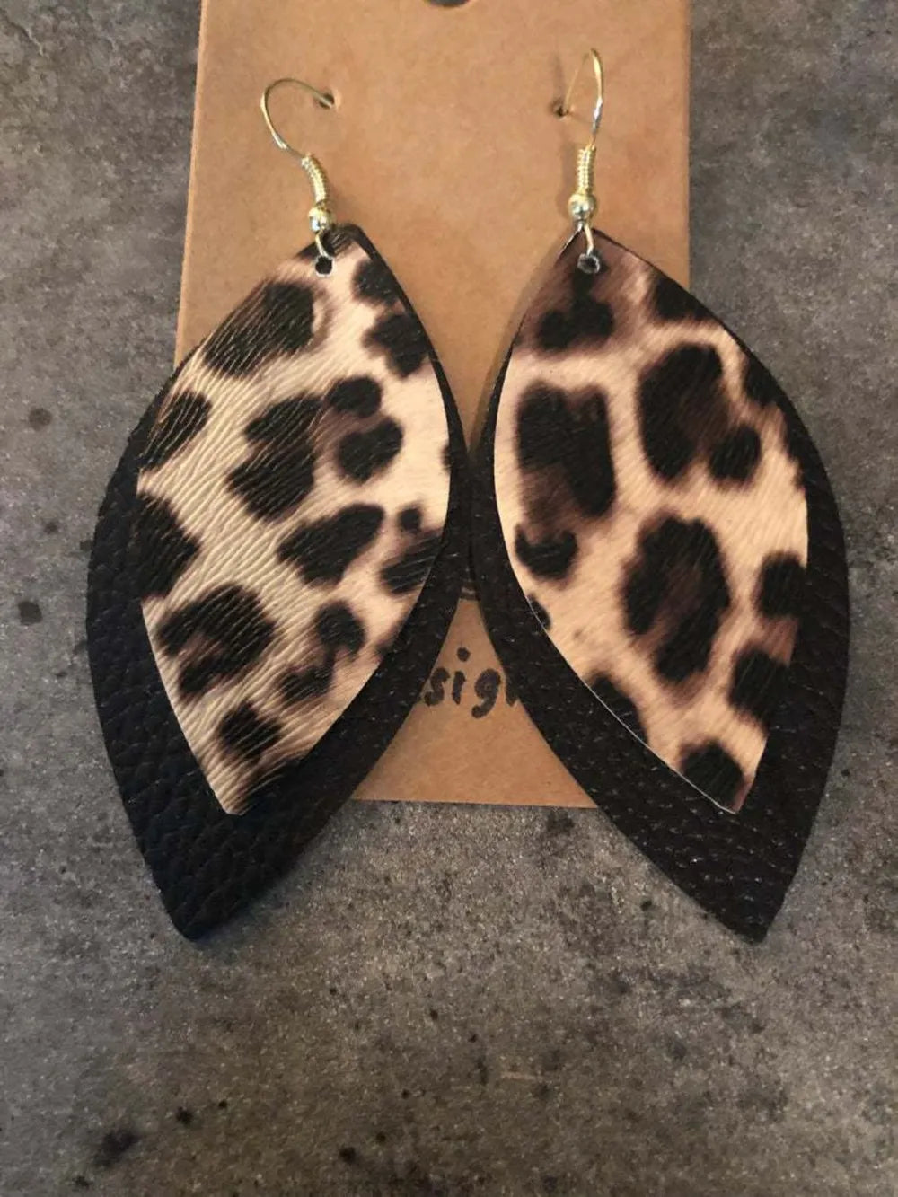 PU Leather Leaf Dangle Earrings Black Leopard One Size Easy Apparels