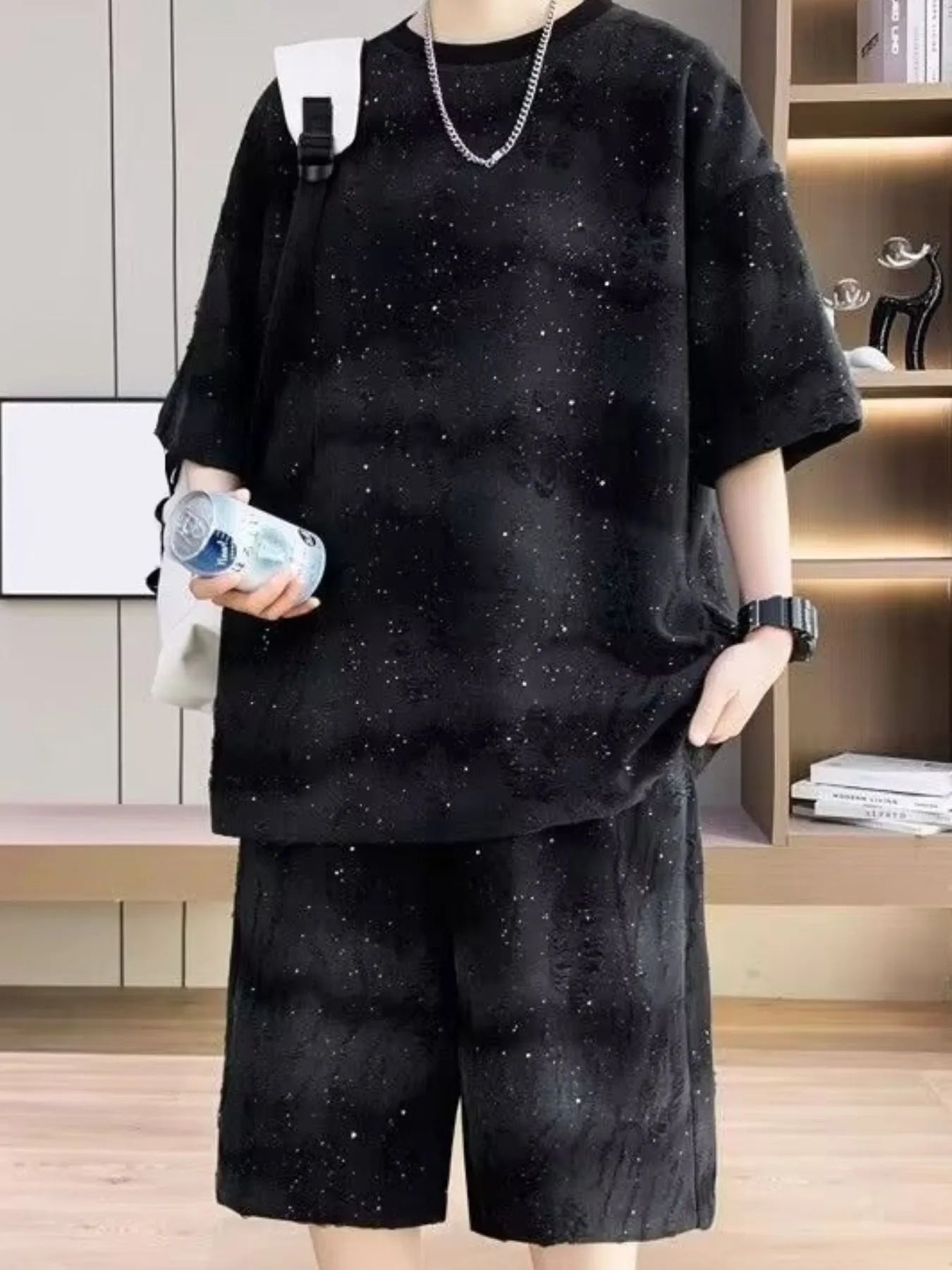 Men's Full Size Round Neck Half Sleeve Top and Shorts Set Plus Size Easy Apparels