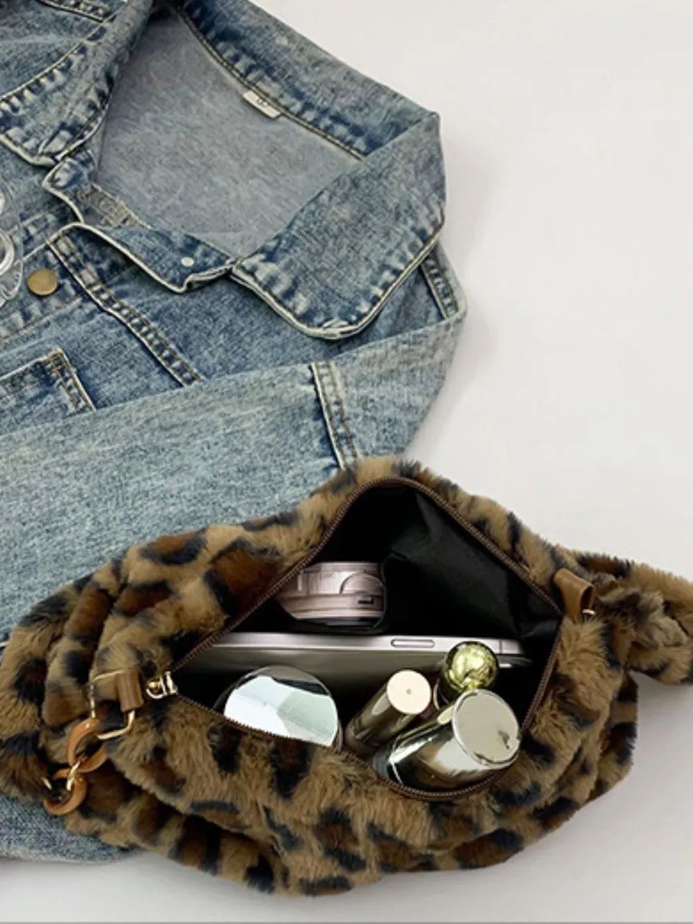 Leopard Fluff Shoulder Bag Easy Apparels
