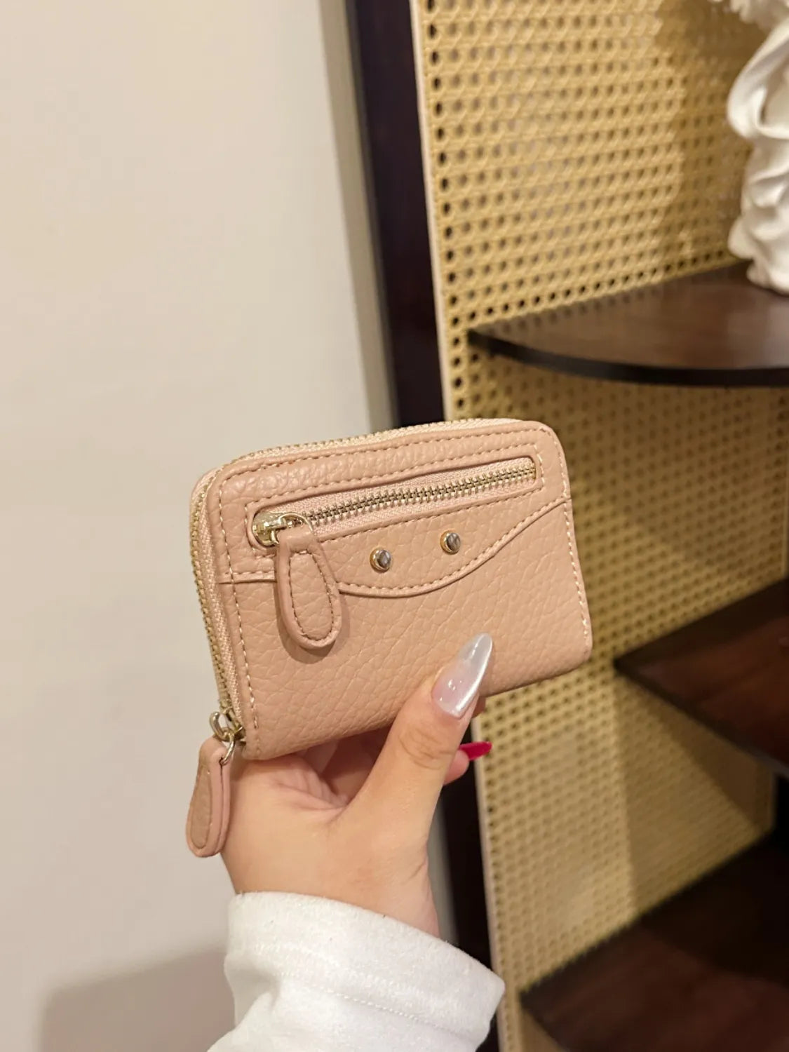 PU Leather Solid Color Card Case Pale Blush One Size Easy Apparels