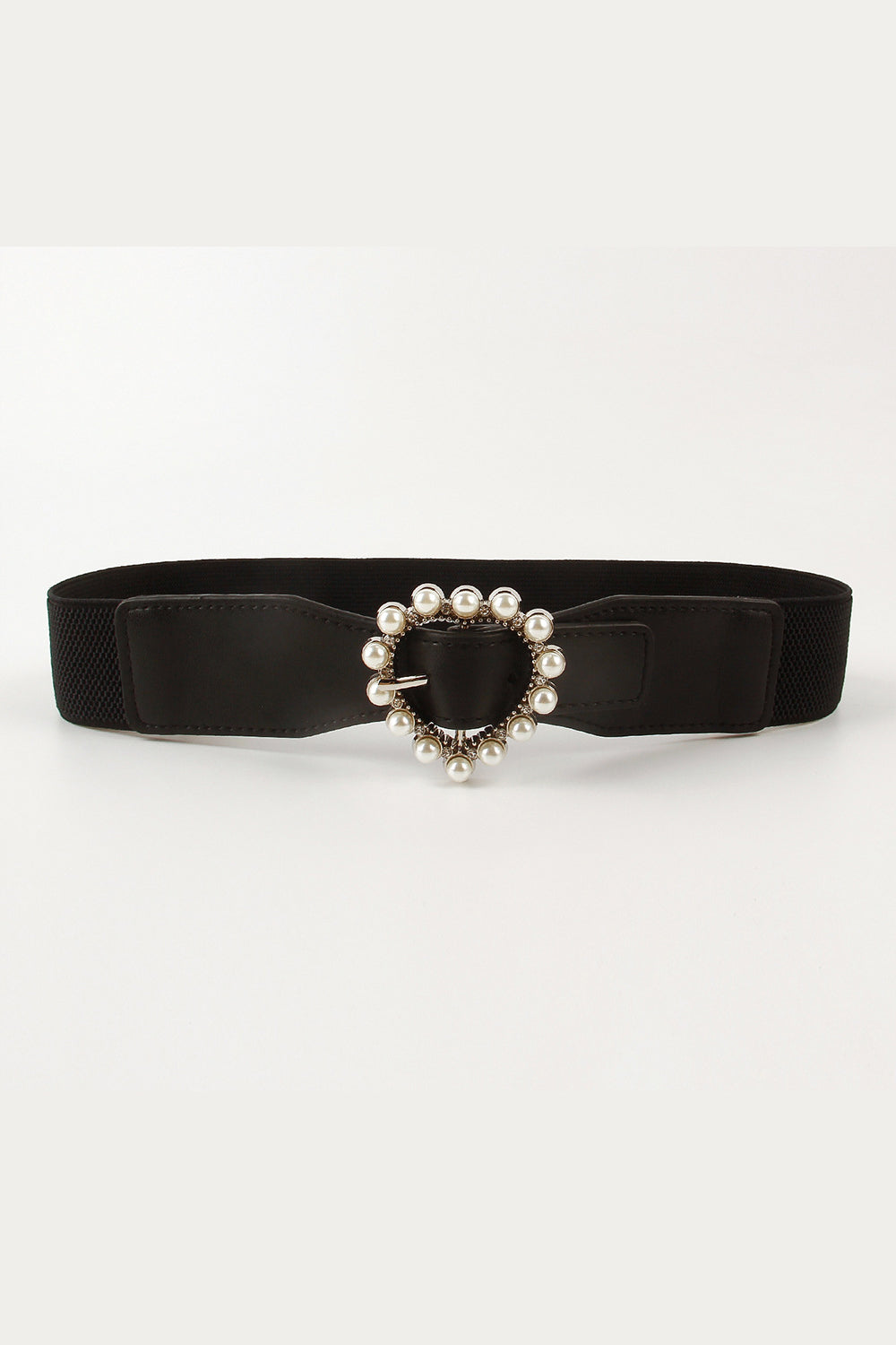 Pearl Heart Buckle Elastic Belt Black One Size Easy Apparels