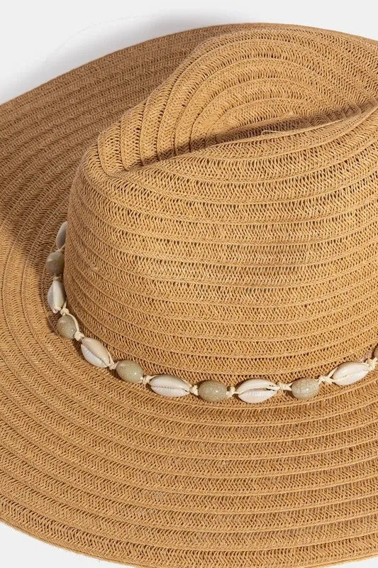 Fame Shell Beaded Wide Brim Straw Hat Easy Apparels