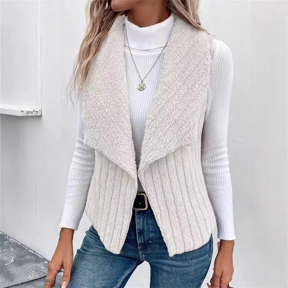 Open Front Fuzzy Vest Coat White Easy Apparels